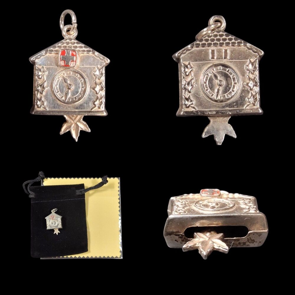 Vintage .925 Silver charm Medical Cannabis Leaf, Cuckoo Clock 25mm X 16mm
